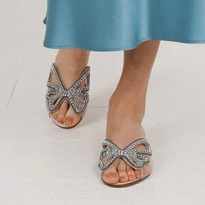 NWOB Sophia Webster Madame Crystal Butterfly Flat Slide Sandals Nude Size 39